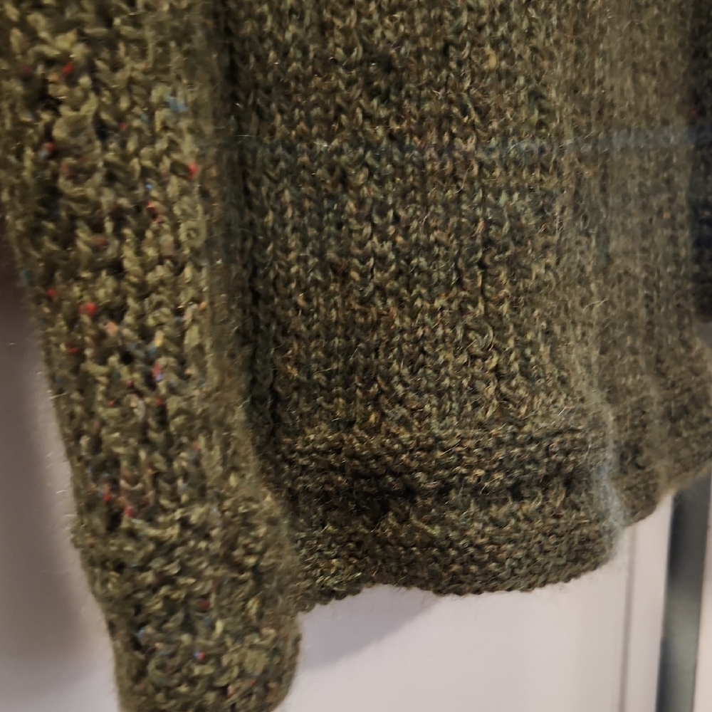 Handmade Olive Green Knit Cardigan with Decorative Goldtone Buttons - Picture 10 of 13